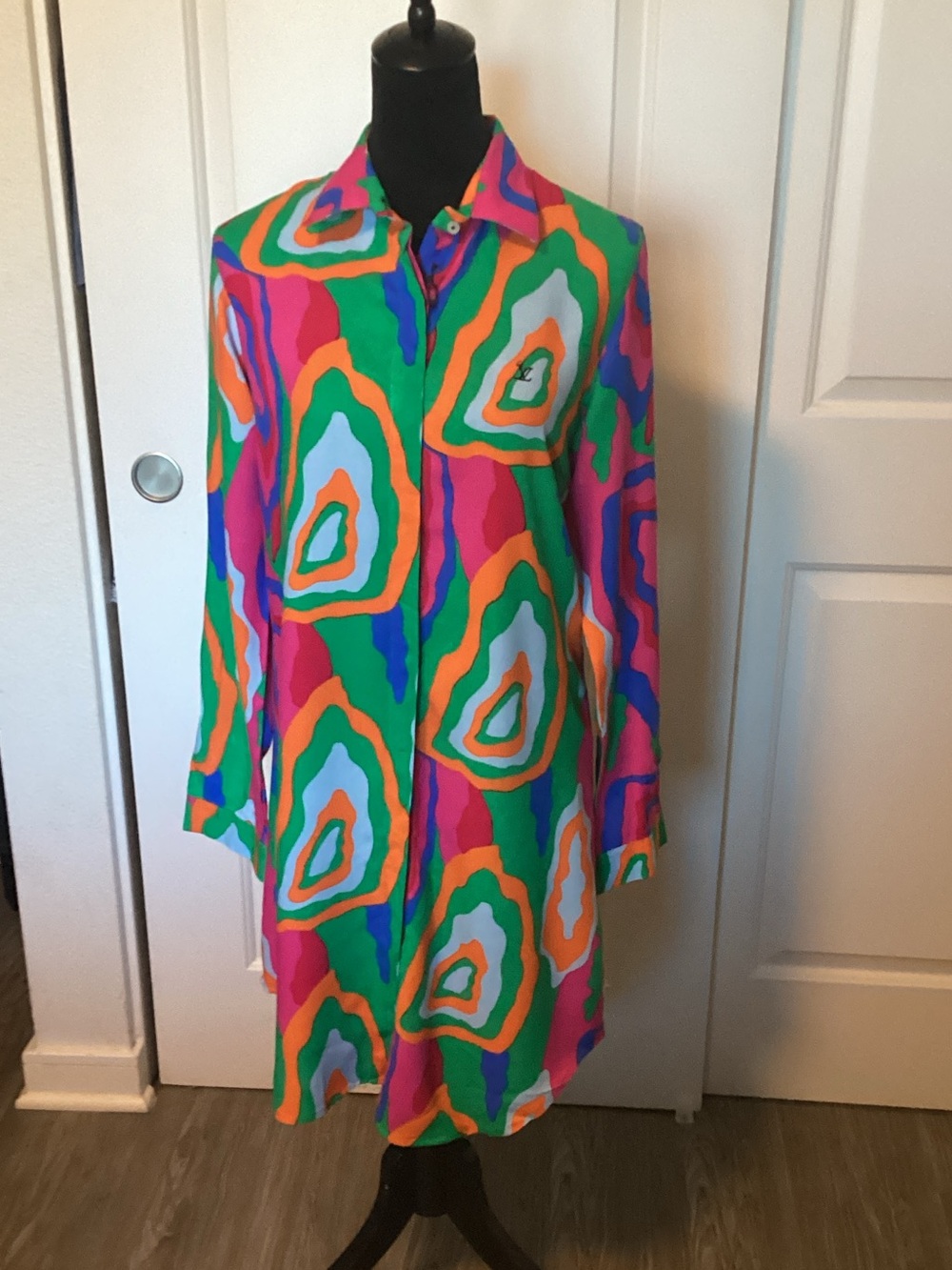 Louis Vuitton Abstract Multicolor Long-Sleeve Shirt Dress M NWT